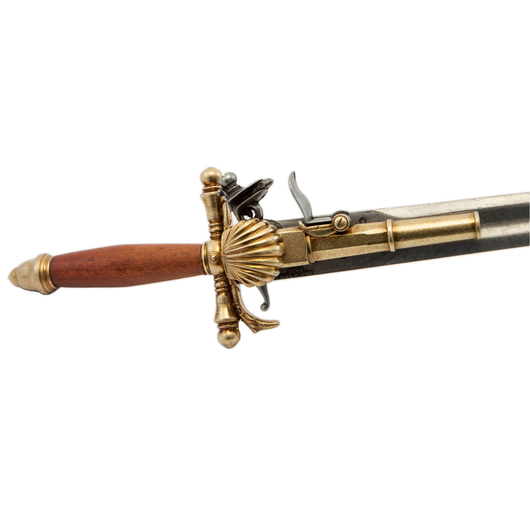 Pistolet-poignard en bois et métal finition laiton France XVIIIe siècle