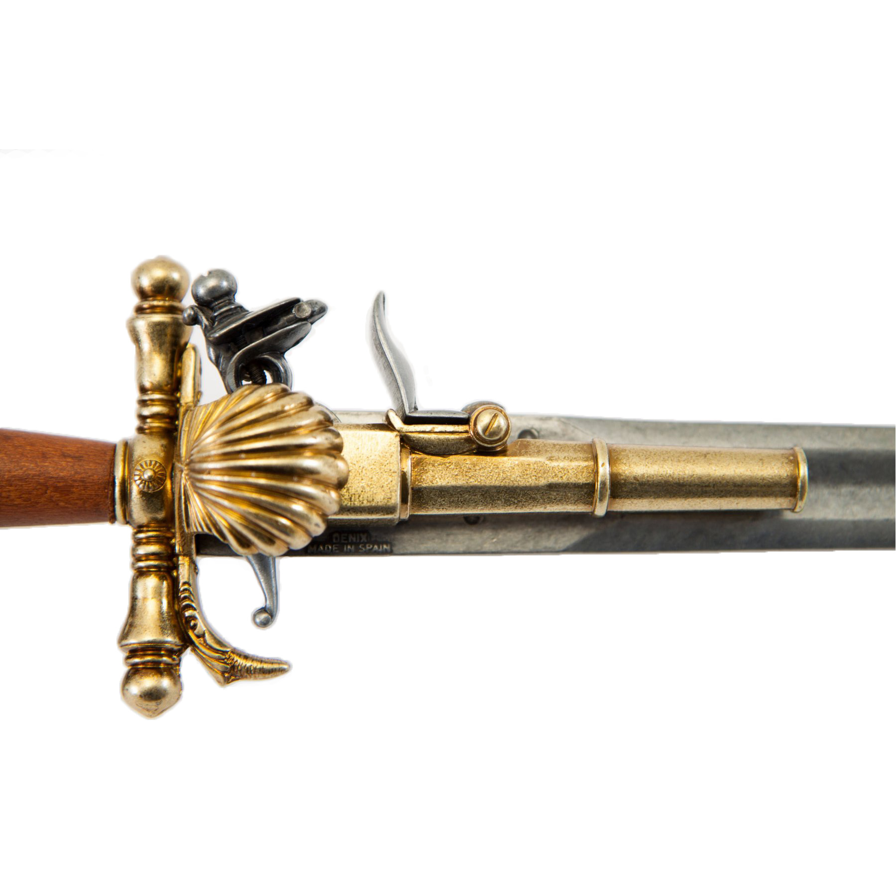 Pistolet-poignard en bois et métal finition laiton France XVIIIe siècle