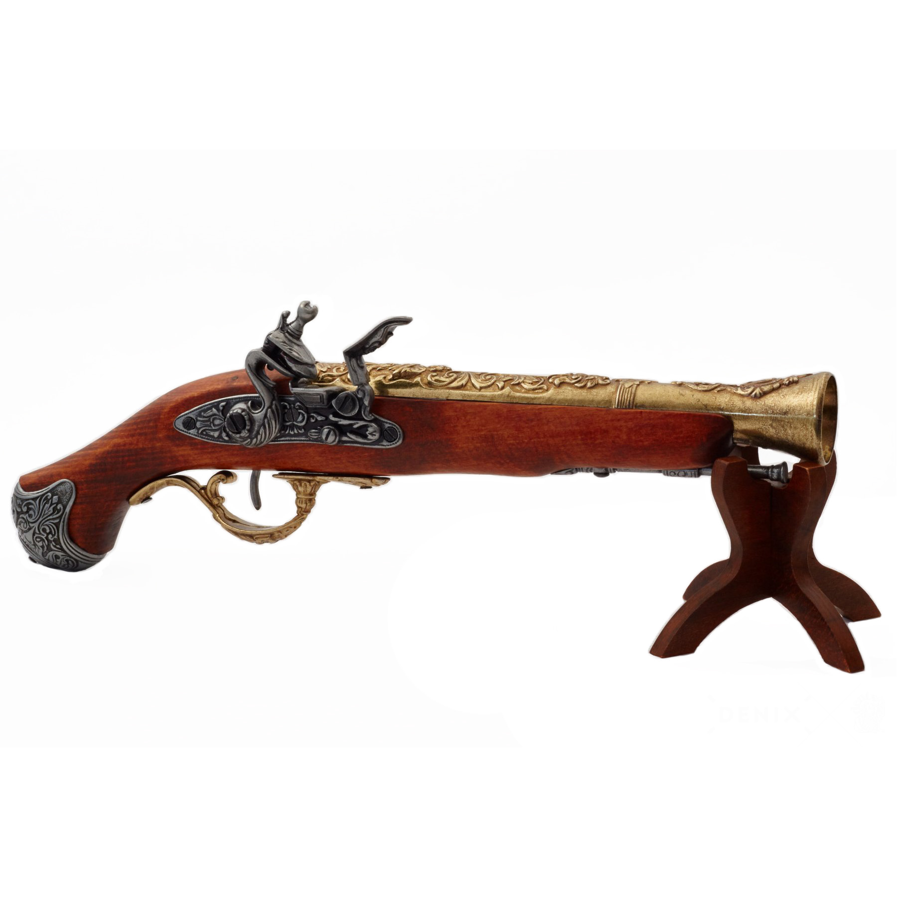 Pistolet à silex en bois et métal finition laiton, Angleterre, XVIIIe siècle