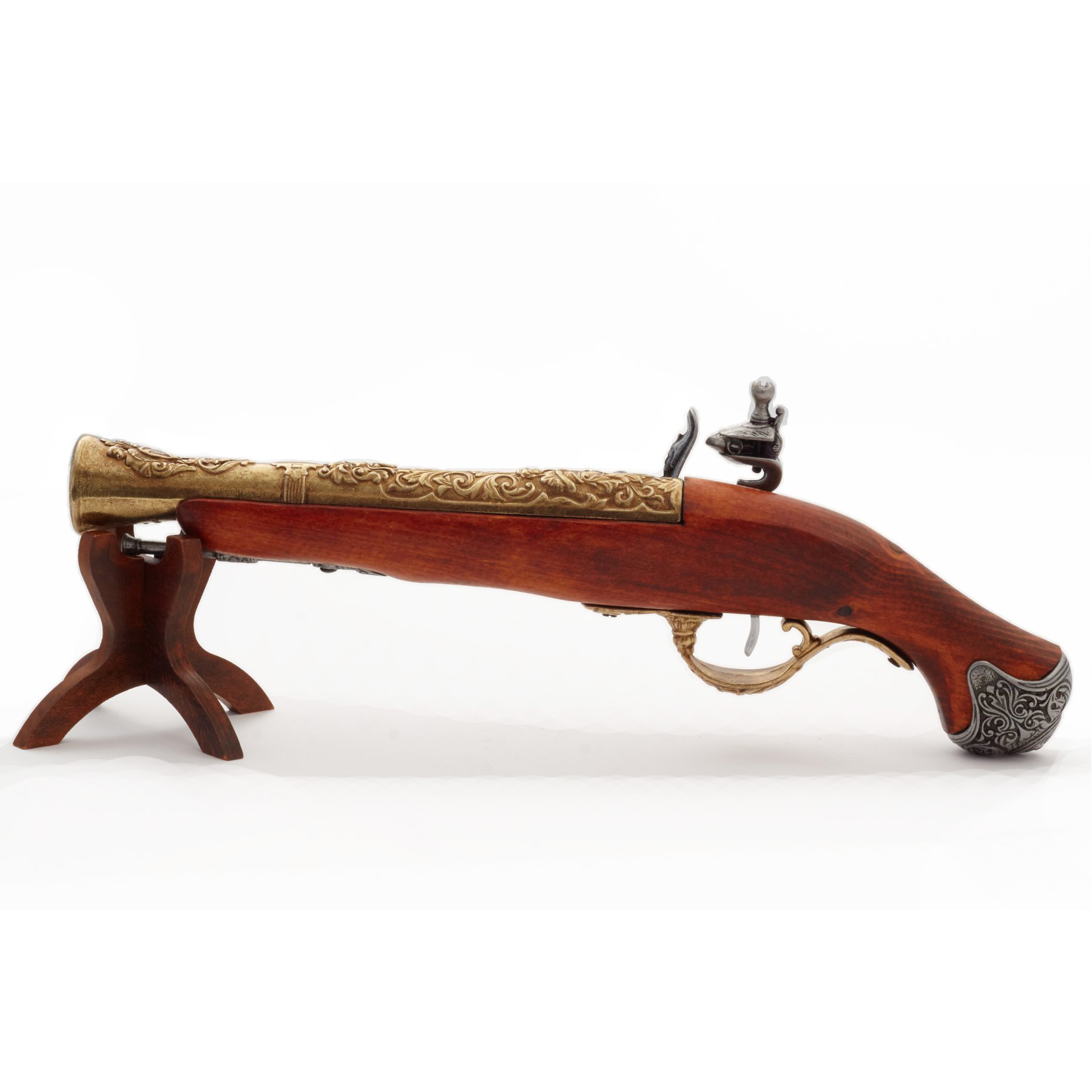 Pistolet à silex en bois et métal finition laiton, Angleterre, XVIIIe siècle