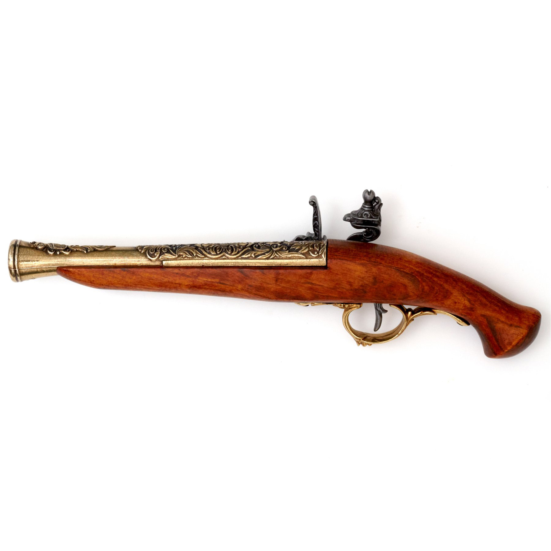 Pistolet à silex en bois et métal finition laiton, Allemagne, XVIIIe siècle