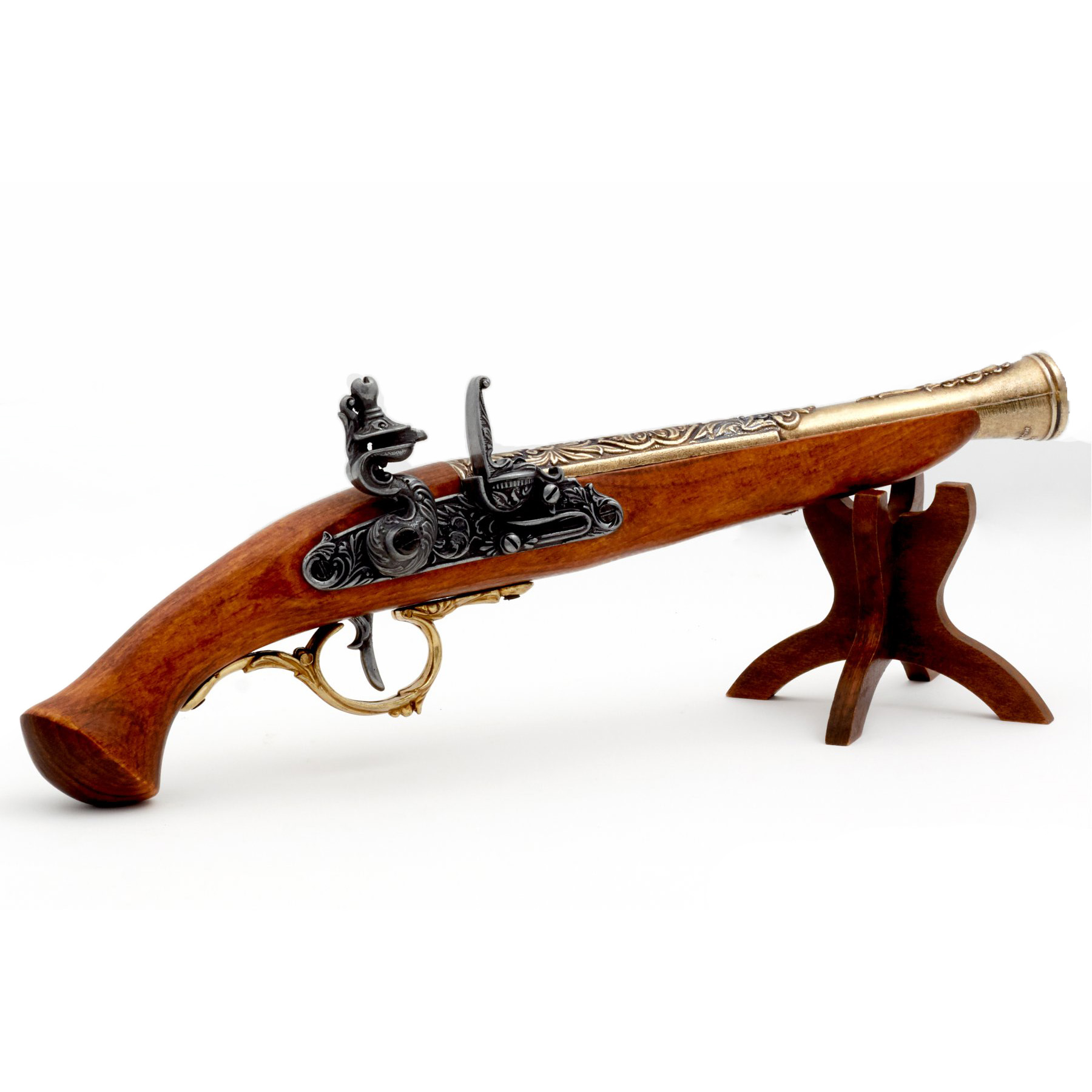 Pistolet à silex en bois et métal finition laiton, Allemagne, XVIIIe siècle