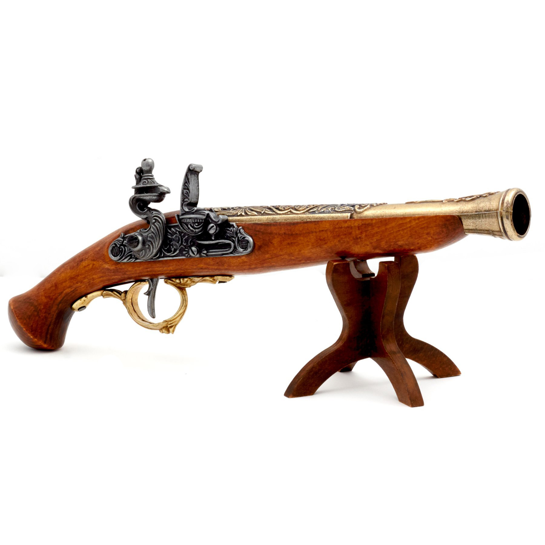 Pistolet à silex en bois et métal finition laiton, Allemagne, XVIIIe siècle