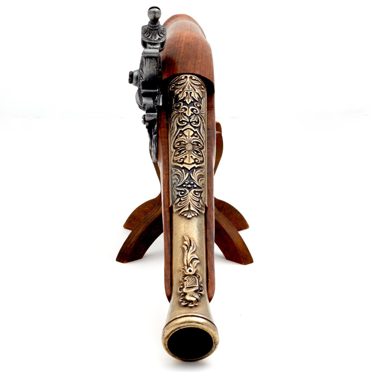 Pistolet à silex en bois et métal finition laiton, Allemagne, XVIIIe siècle