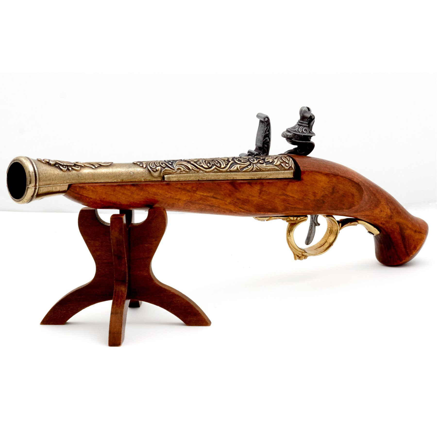 Pistolet à silex en bois et métal finition laiton, Allemagne, XVIIIe siècle