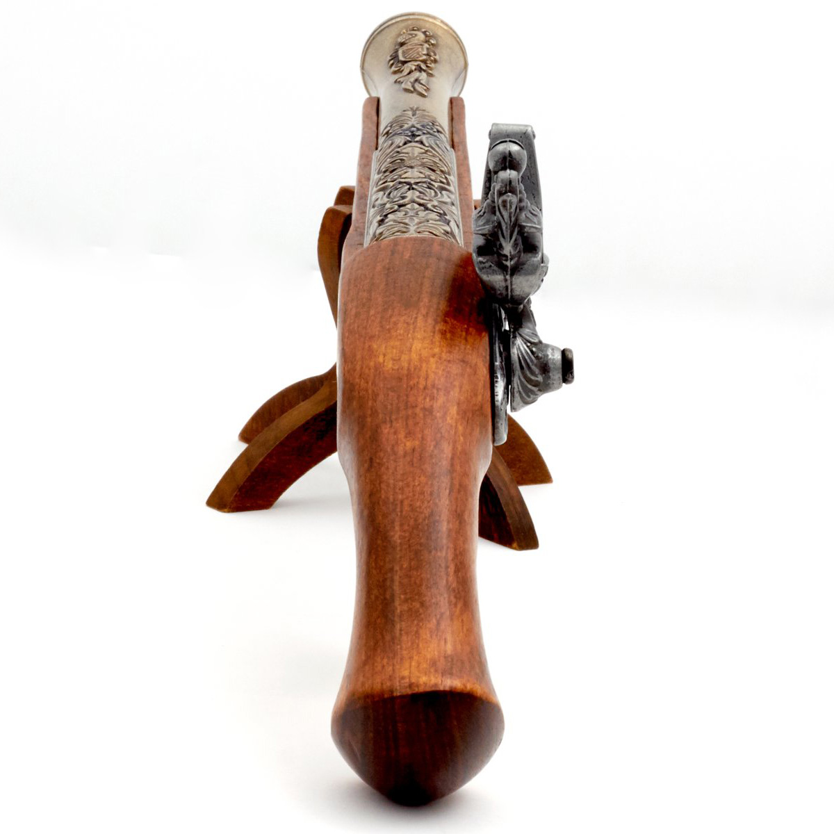 Pistolet à silex en bois et métal finition laiton, Allemagne, XVIIIe siècle