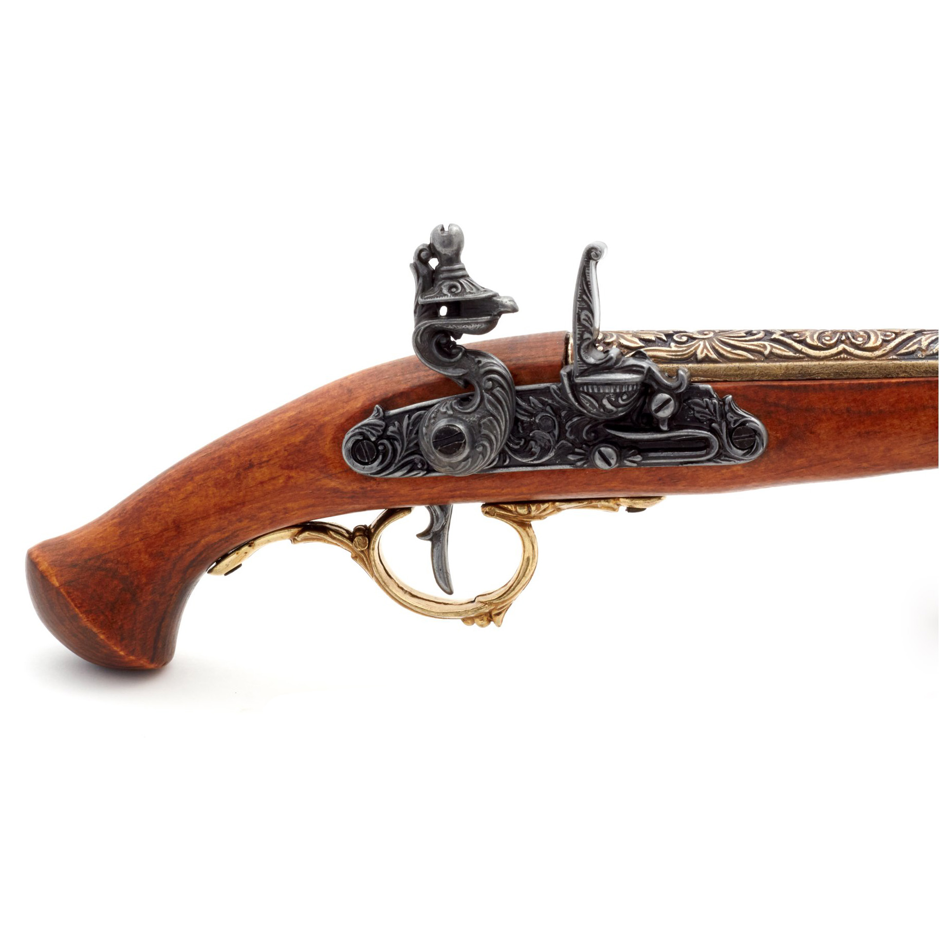 Pistolet à silex en bois et métal finition laiton, Allemagne, XVIIIe siècle