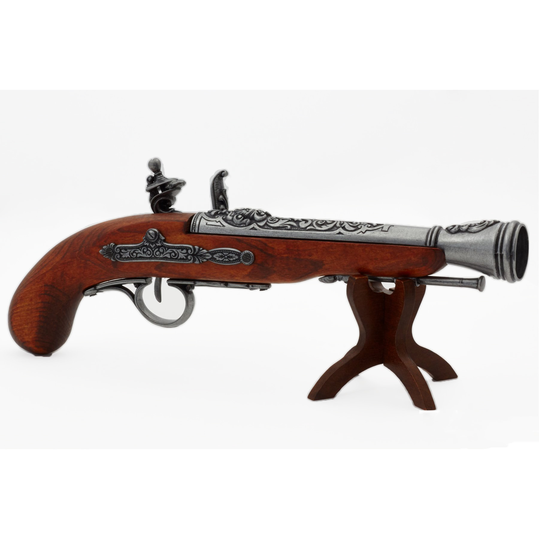 Pistolet pirate à silex en bois et métal gaucher XVIIIe siècle