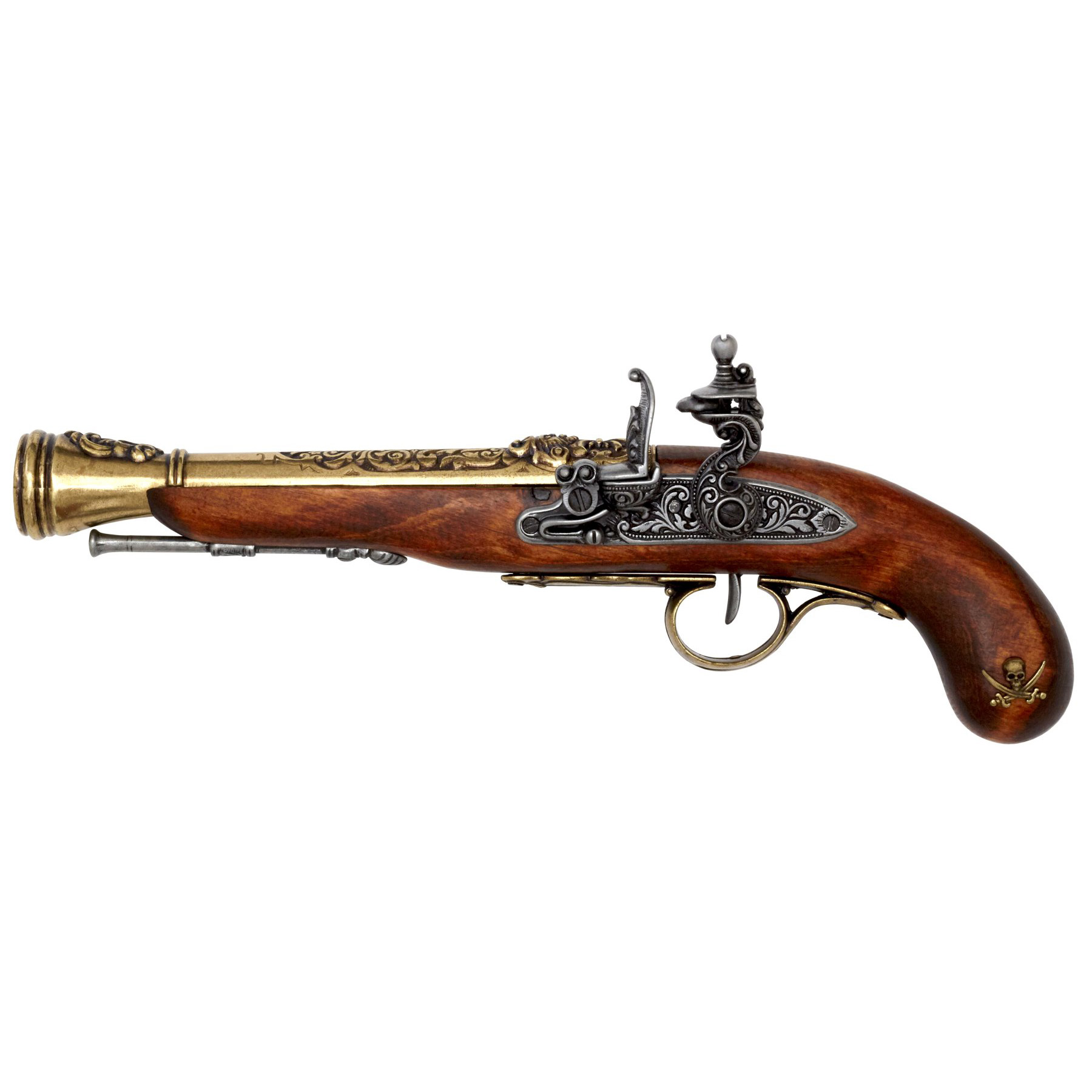 Pistolet pirate à silex pour gaucher en bois et métal finition la...