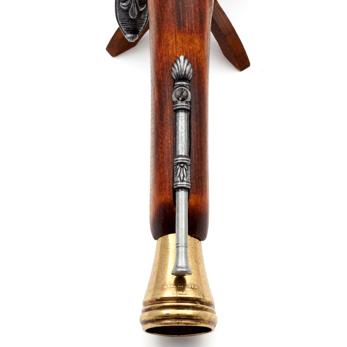 Pistolet pirate à silex pour gaucher en bois et métal finition laiton, XVIIIe siècle