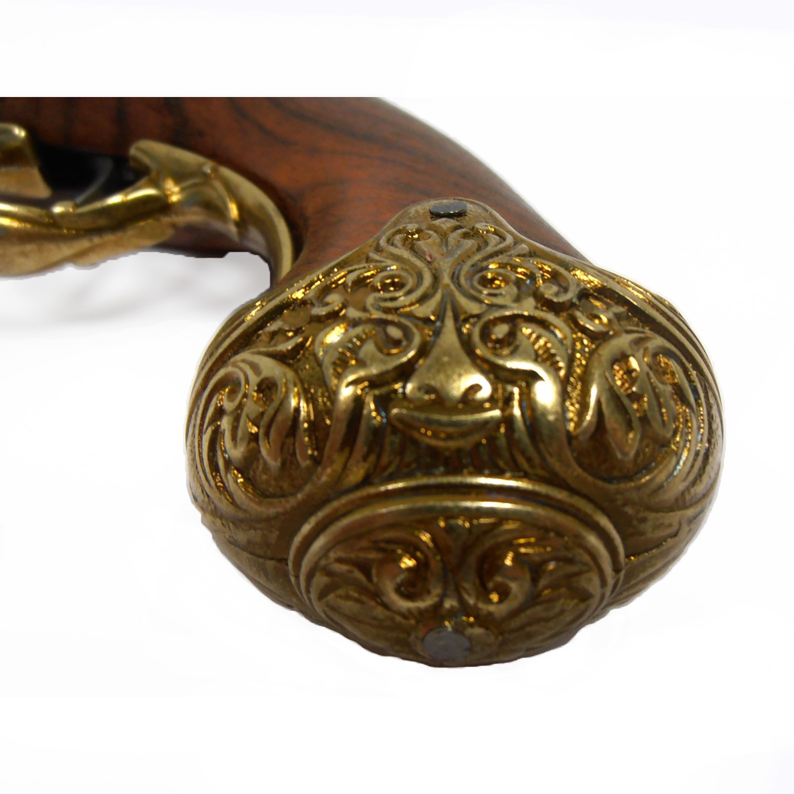 Pistolet à silex gaucher en bois et métal finition laiton, Inde, XVIIIe siècle