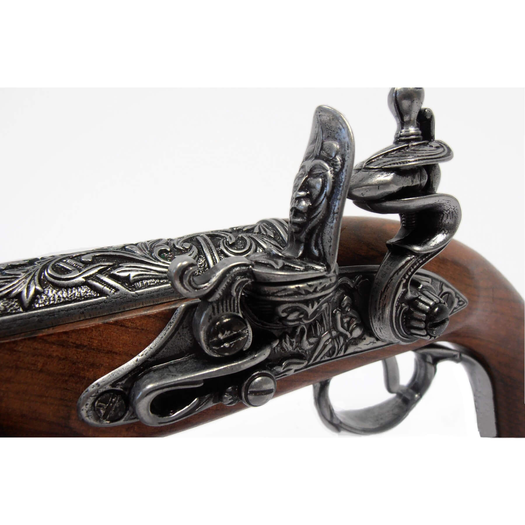 Pistolet à silex gaucher en bois et métal, Inde, XVIIIe siècle