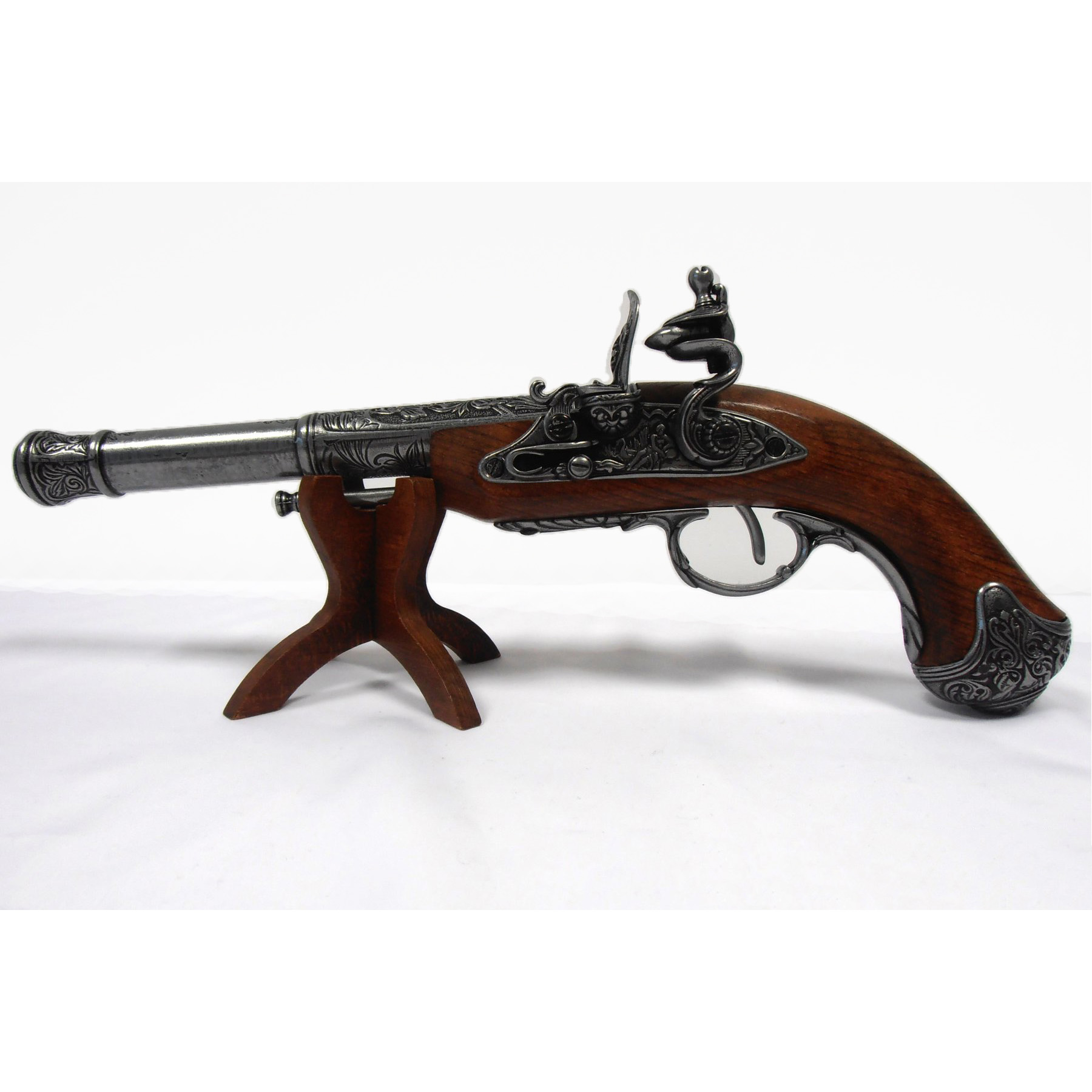 Pistolet à silex gaucher en bois et métal, Inde, XVIIIe siècle