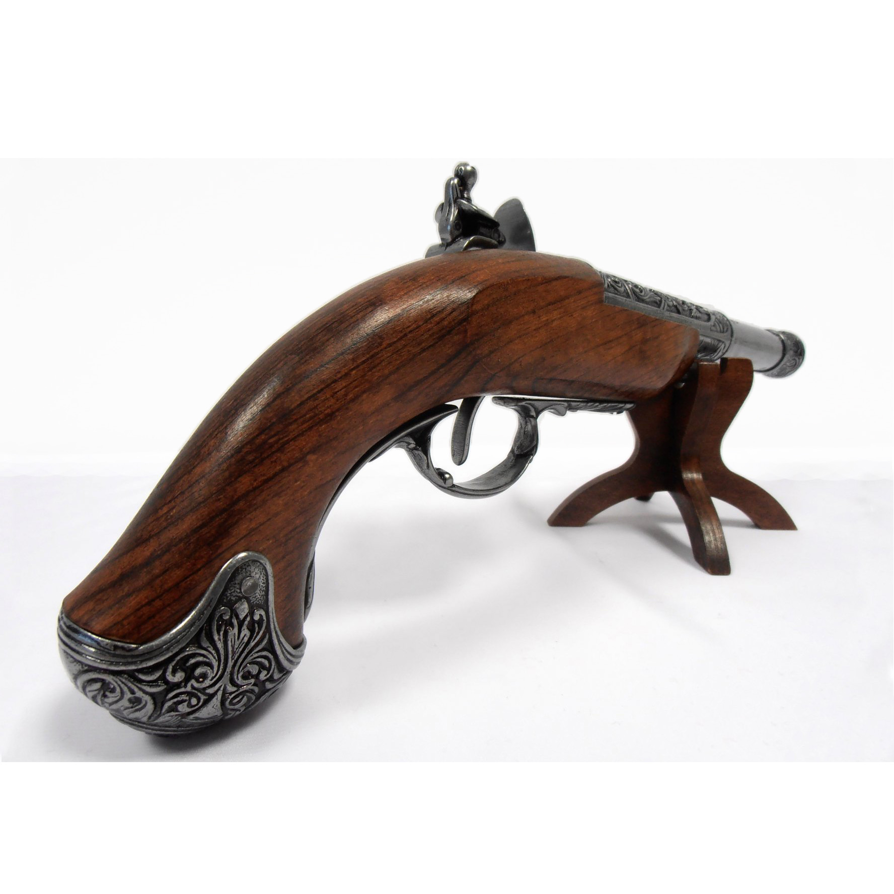 Pistolet à silex gaucher en bois et métal, Inde, XVIIIe siècle