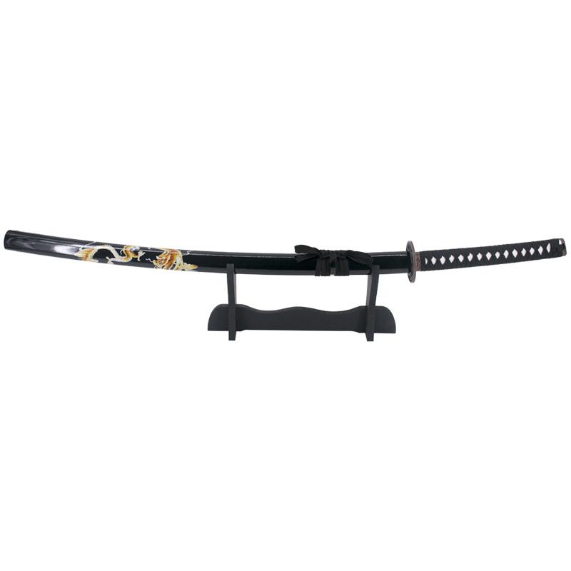 Katana decorativa com bainha preta com dragão e cabo preto