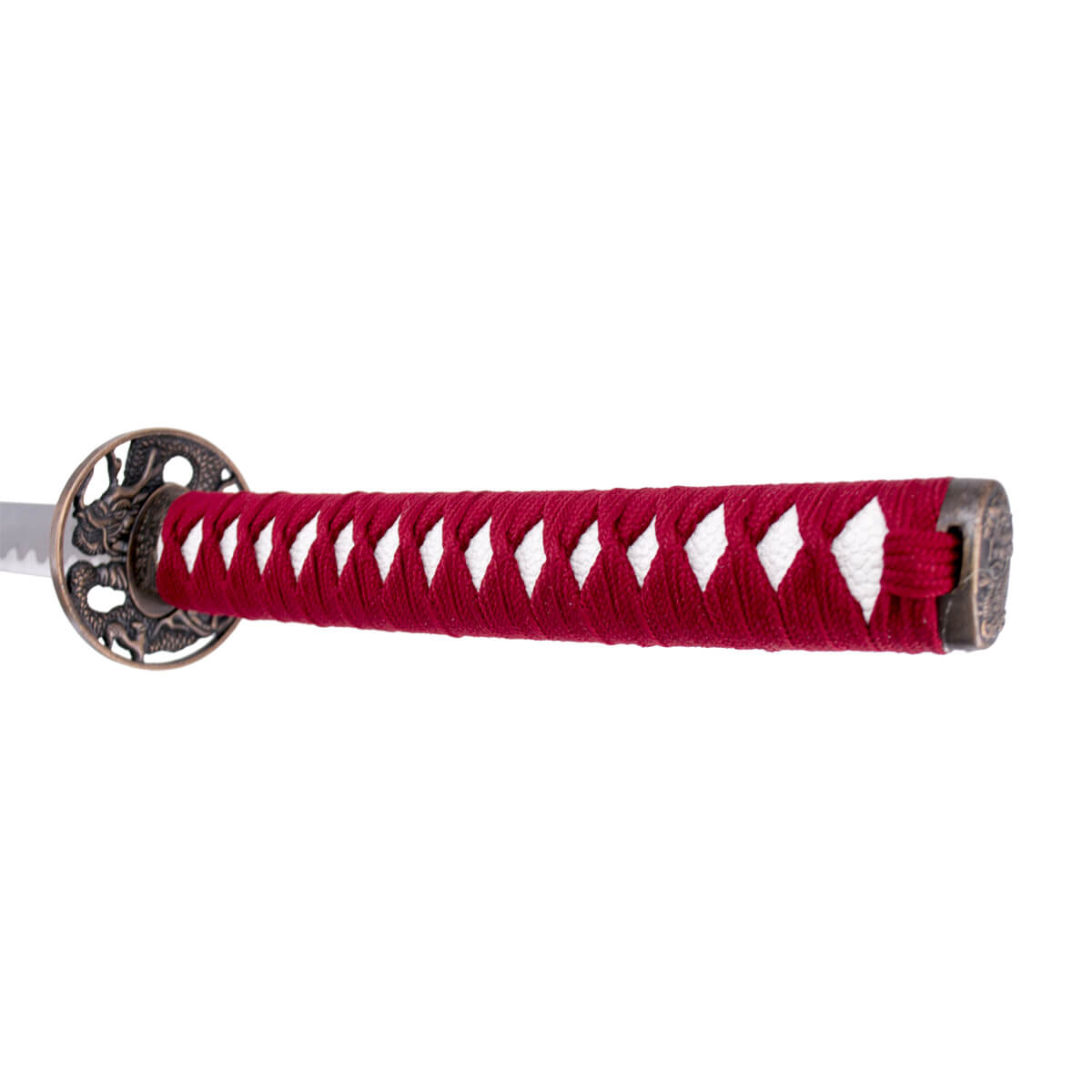 Katana decorativa con vaina roja con dragón y puño rojo