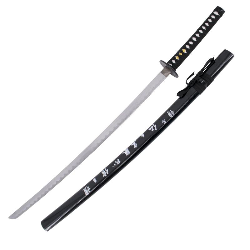 Katana decorativa con vaina negra con inscripción