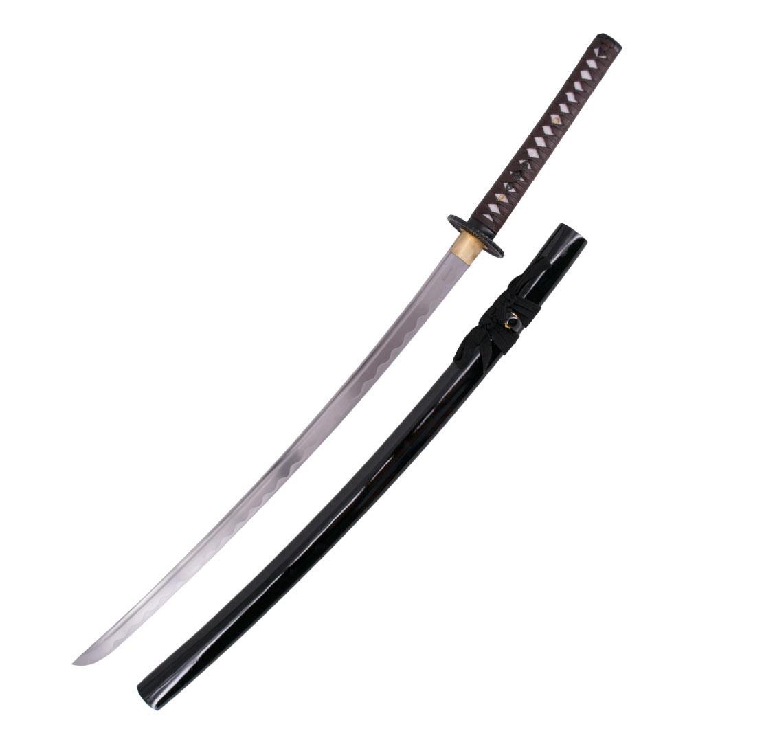 Katana funcional de acero al carbono AISI 1045 con vaina negra y encordado negro