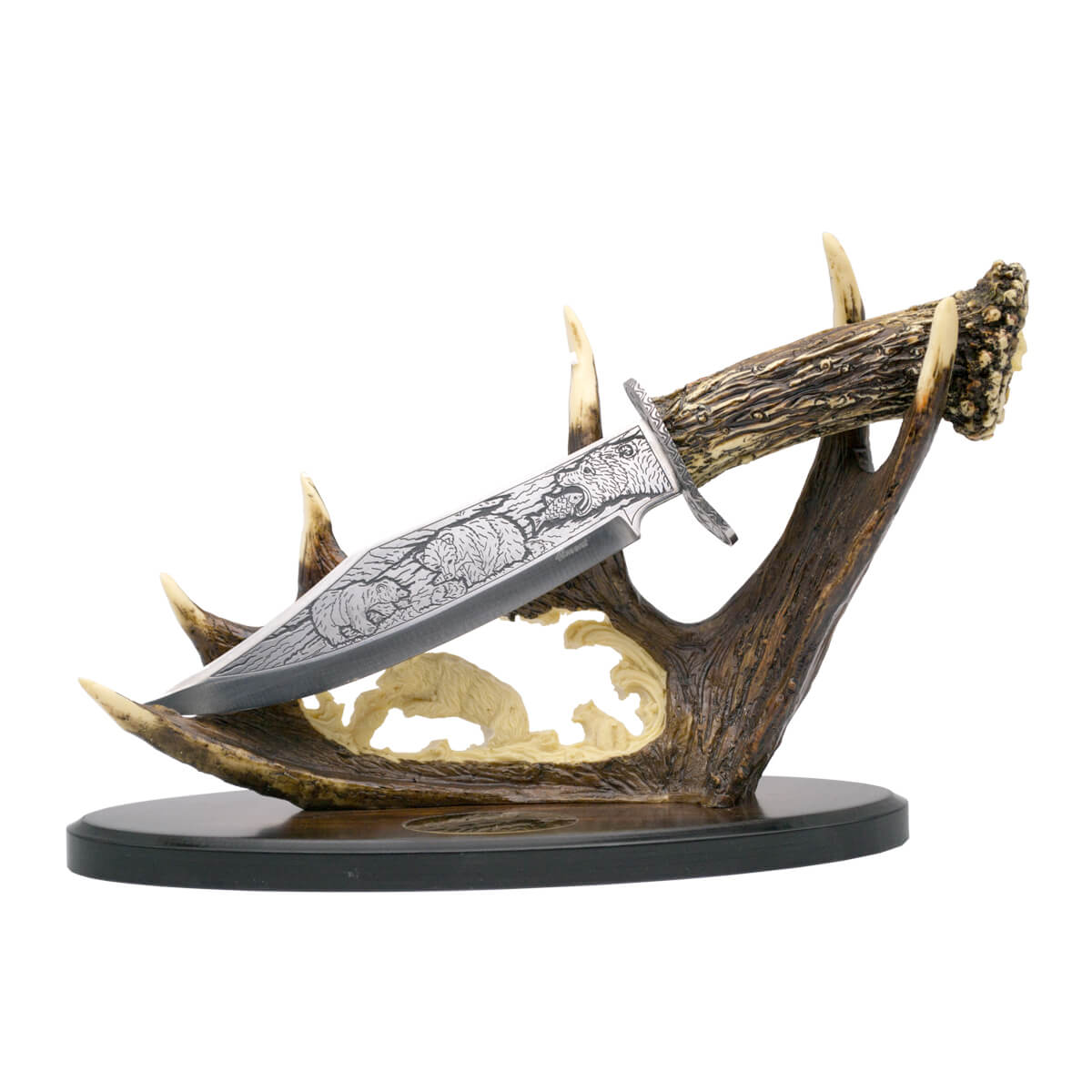 Kunstharz-Dekorationsmesser Hirschgeweihimitat mit Bärenzeichnung