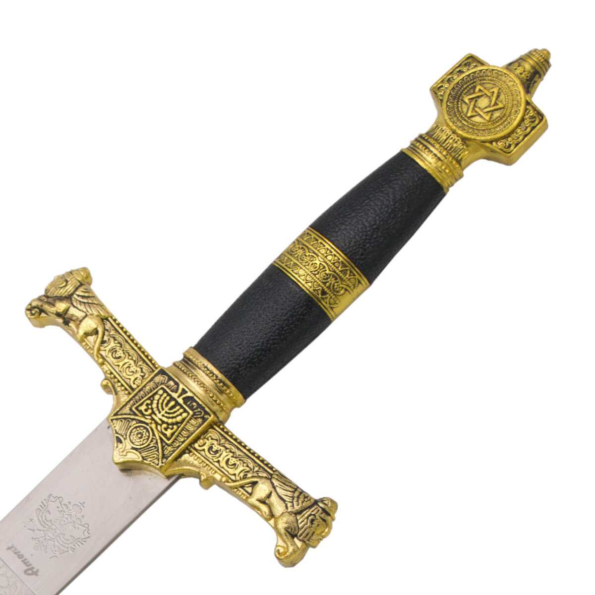 Poignard de Salomon avec pommeau et garde couleur bronze et lame avec gravures de 24 cm