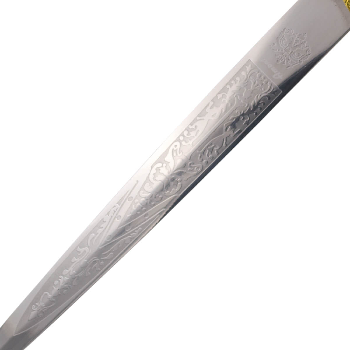 Römischer Dolch mit Knauf und Schutz in Bronzefarbe und Klinge mit Gravuren von 24 cm