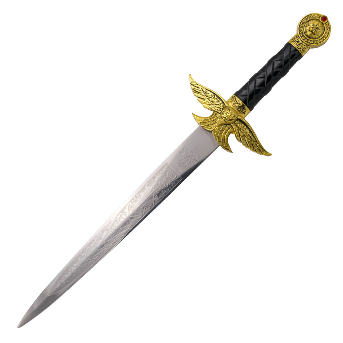 Römischer Dolch mit Knauf und Schutz in Bronzefarbe und Klinge mit Gravuren von 24 cm