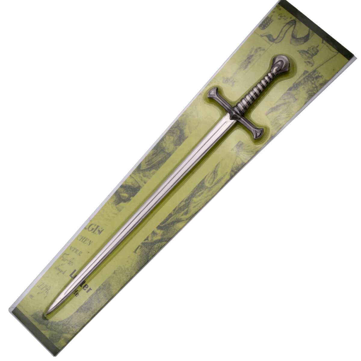 Anduril-Brieföffner mit nickelfarbenem Knauf und Parierstange und 17 cm langer Stahlklinge