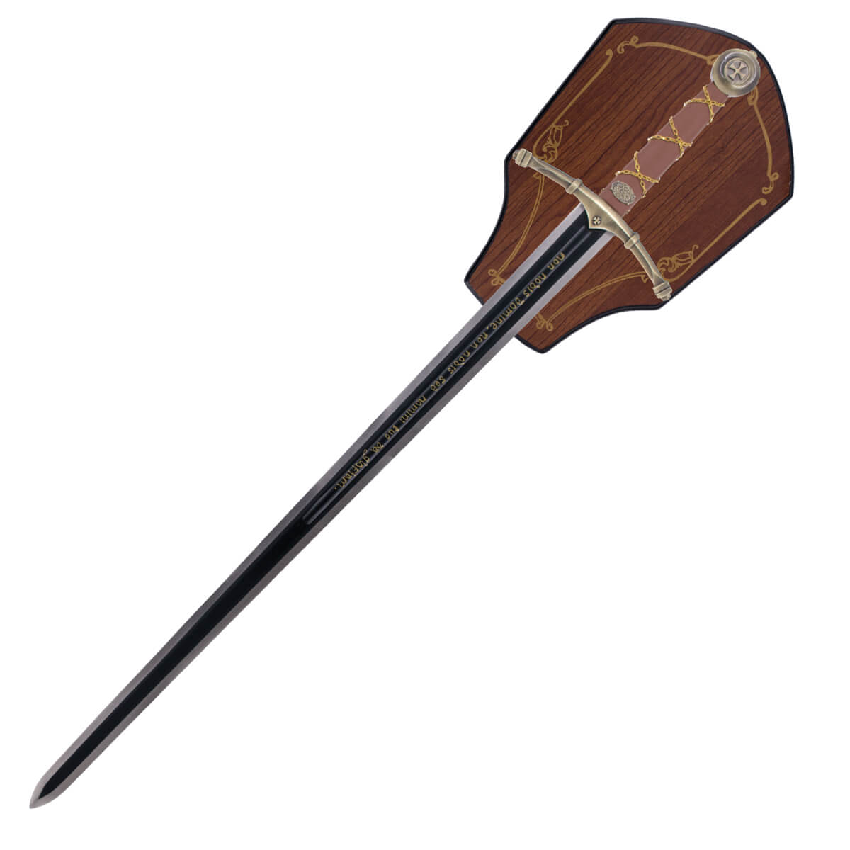 Espada templaria con grabado en la hoja y soporte para colgar