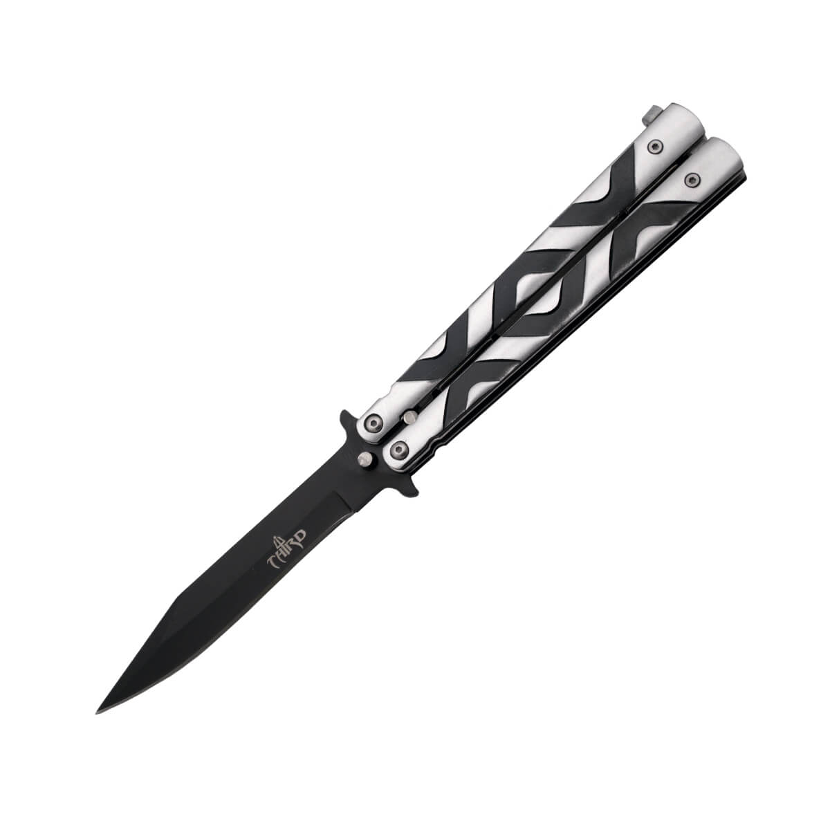 Navaja mariposa con hoja negra de acero inox y mango de aluminio ...