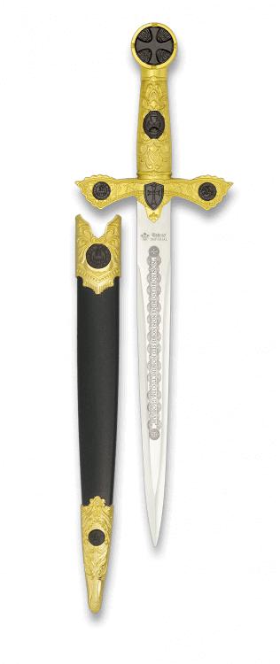 Poignard Templier Alba Tole10 doré avec fourreau