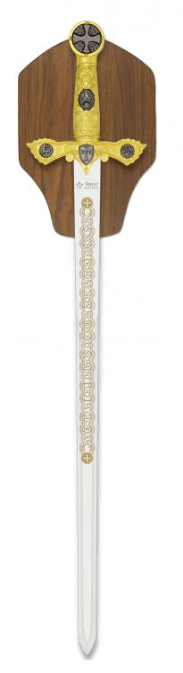 Épée templière "Alba" avec lame et panoplie en acier inoxydable.