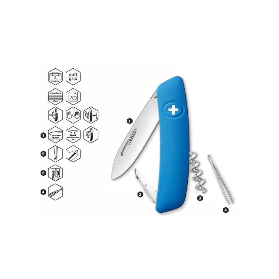 Navaja multiusos Swiza D01 azul con 6 funciones KNI.0010.1030
