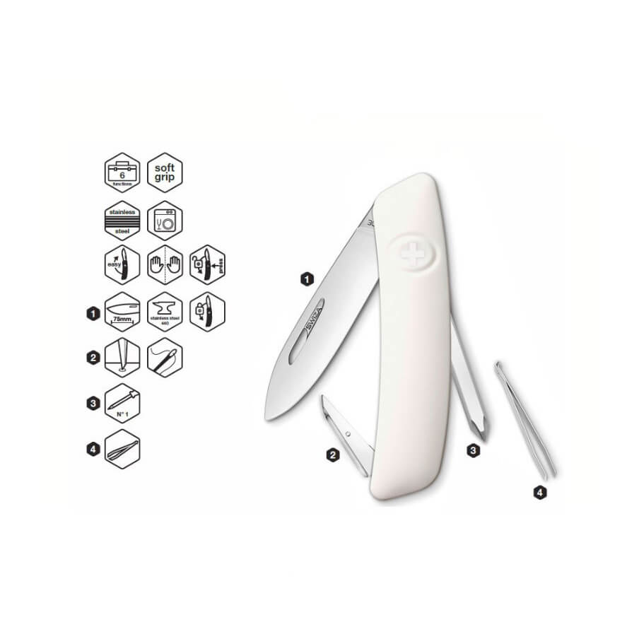 Swiza D02 weißes Mehrzweckmesser mit 6 Funktionen KNI.0020.1020