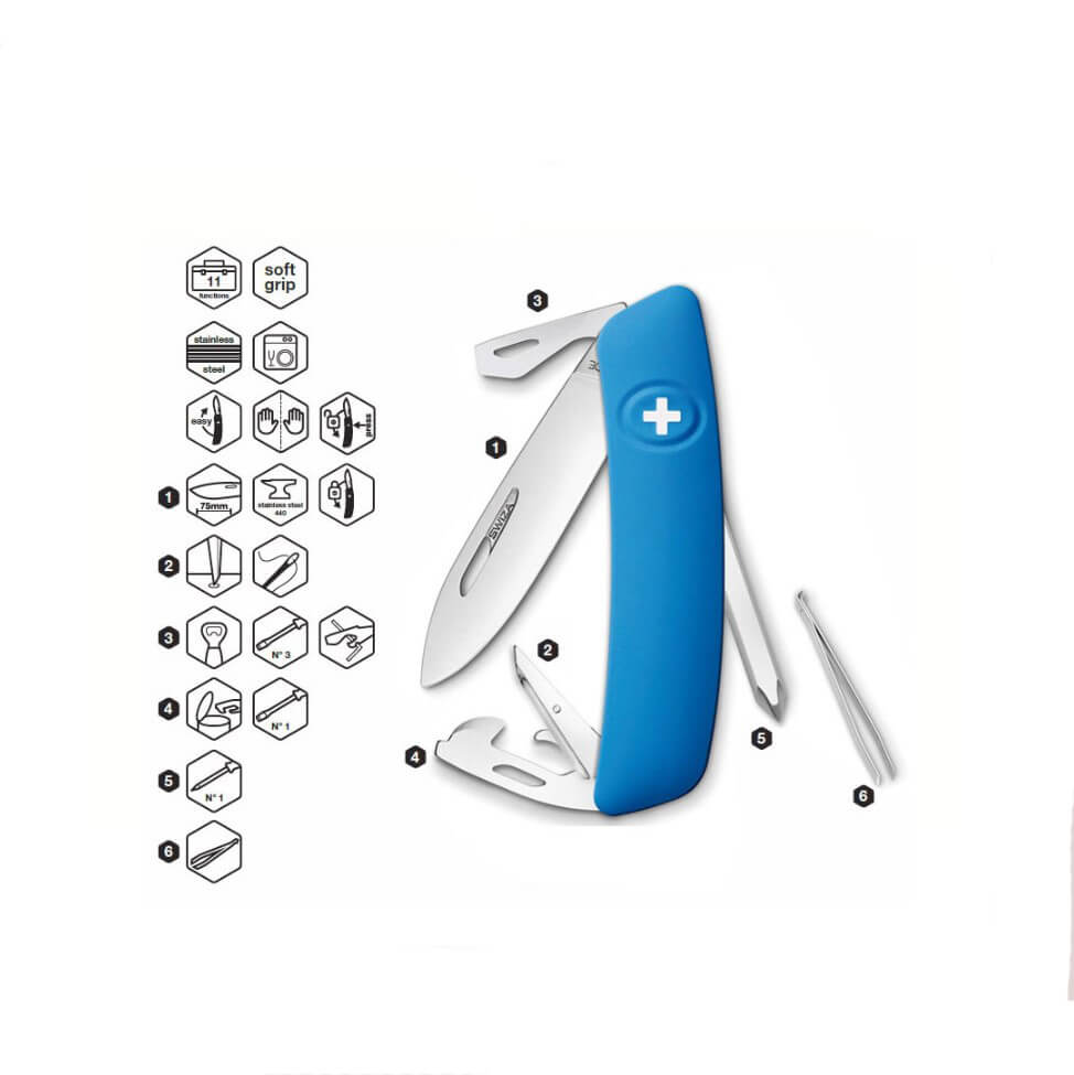 Navaja multiusos Swiza D04 azul con 11 funciones KNI.0040.1030