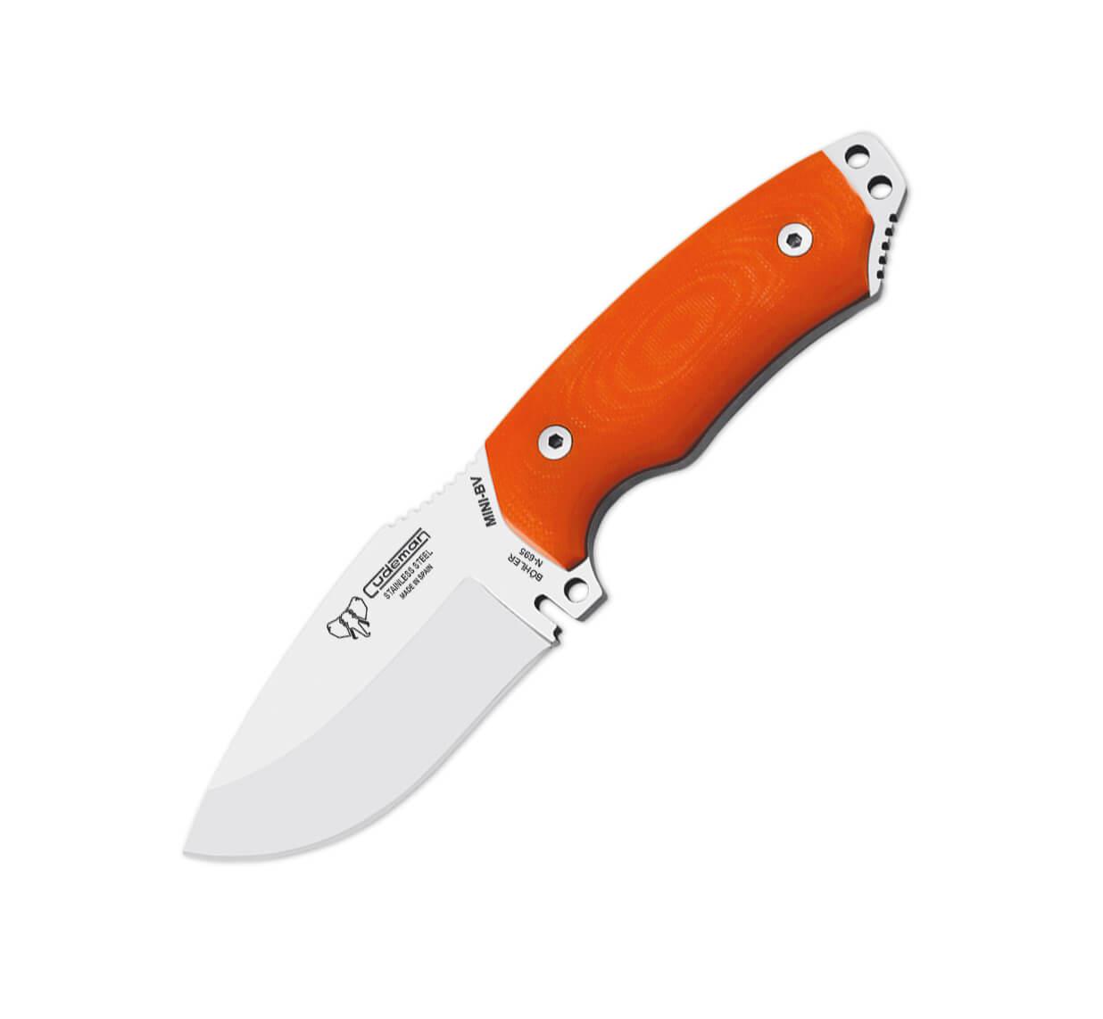 Cuchillo Cudeman Mini Boina Verde. Mango G10 naranja. Acero BÖHLER N-695. Funda cuero