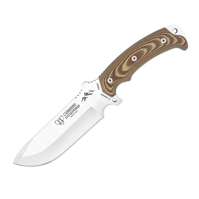 ENTRESIERRAS knife made with MOVA steel. Brown micarta handle. Full kit