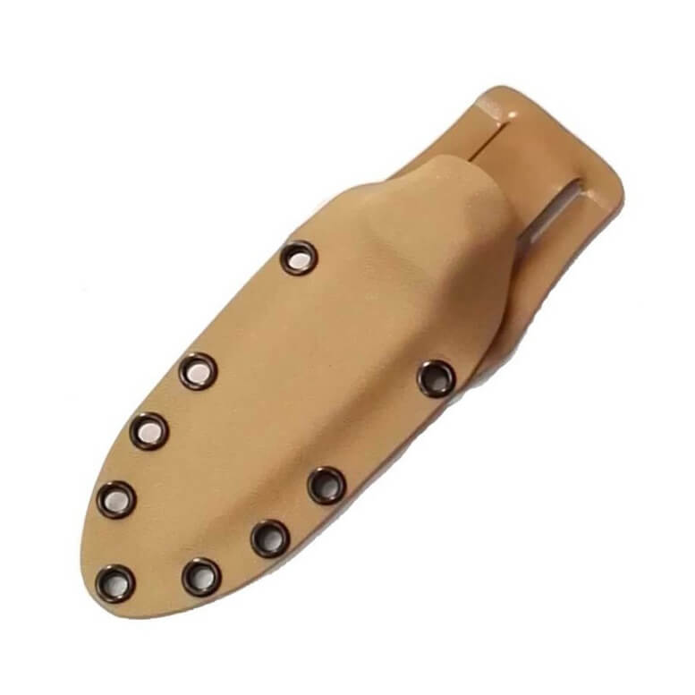 Cuchillo táctico Muela Rhino con mango de micarta coyote y funda kydex