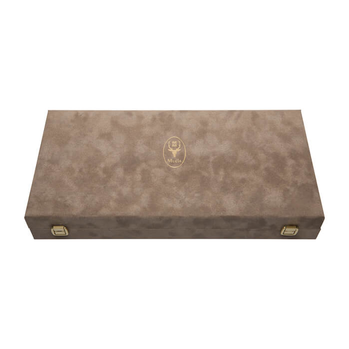 Couteau Staghorn avec garde et pièce de monnaie en argent sterling dans un coffret de présentation.