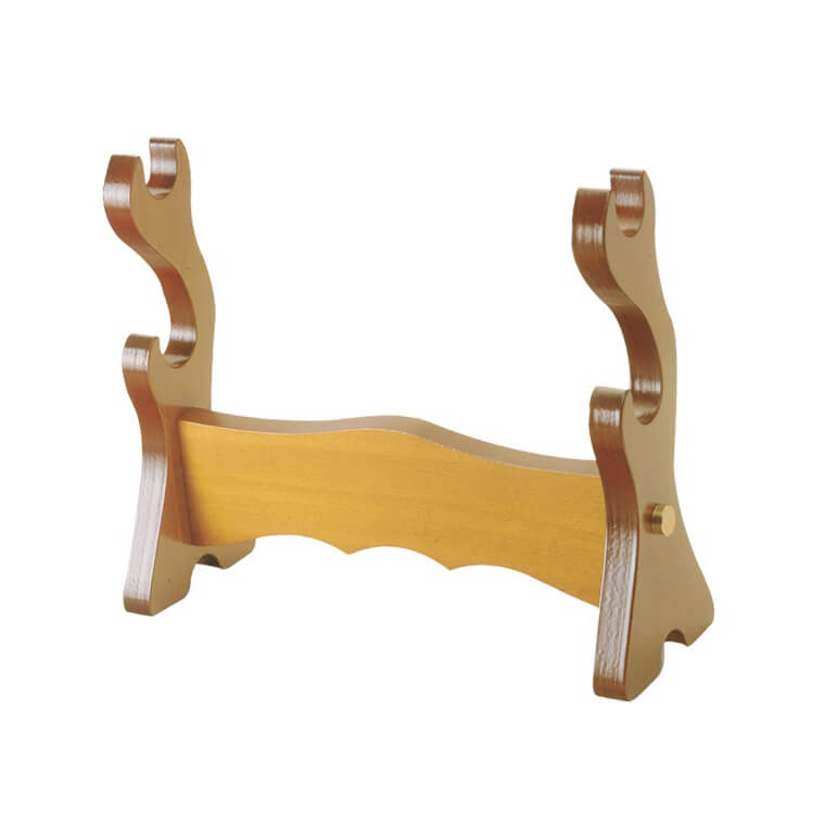 Armero de sobremesa madera clara para dos espadas