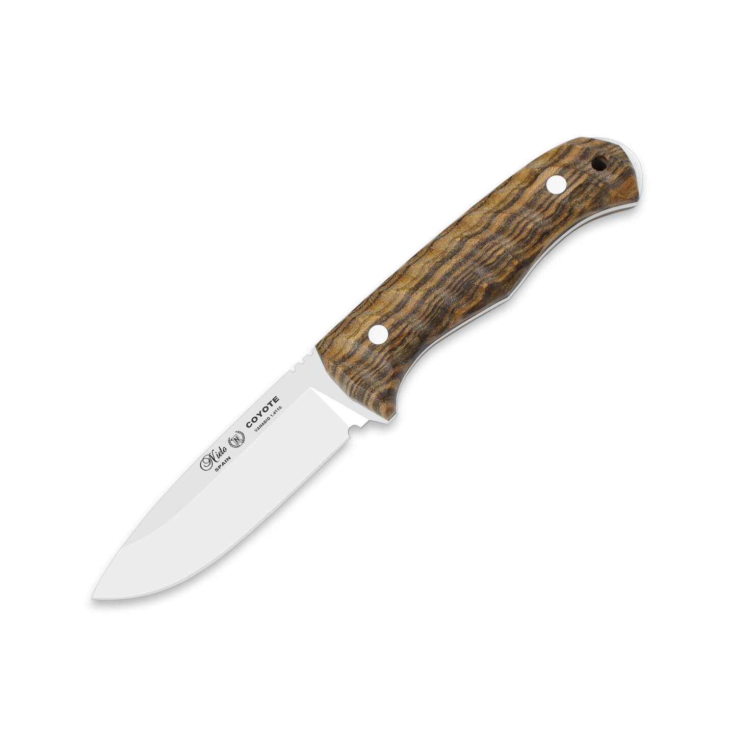 Cuchillo bushcraft Nieto Coyote con mango de madera de bokote y h...