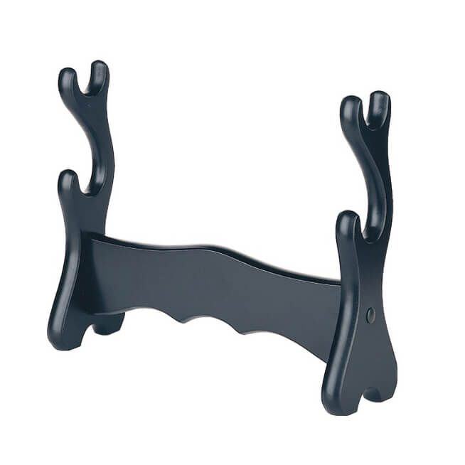 Armero de sobremesa madera con acabado negro para dos espadas