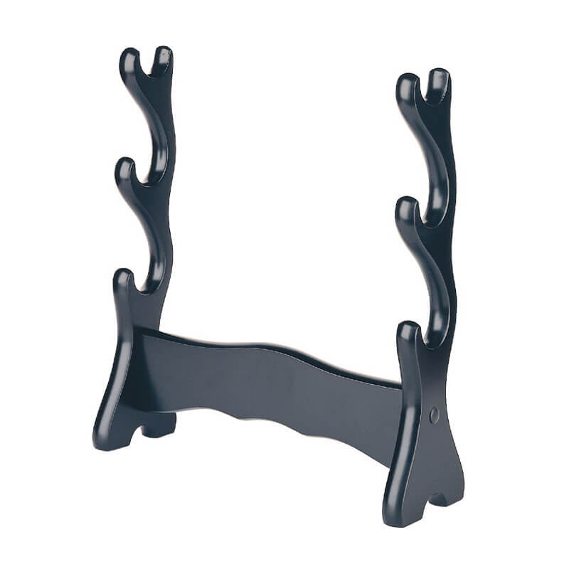 Armero de sobremesa madera con acabado negro para tres espadas