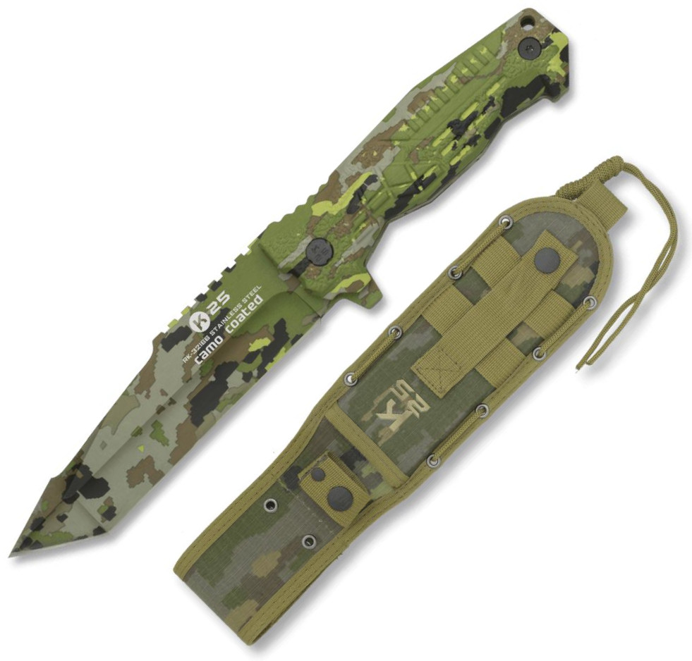Cuchillo Táctico K25 con recubrimiento camo, funda con apertura r...