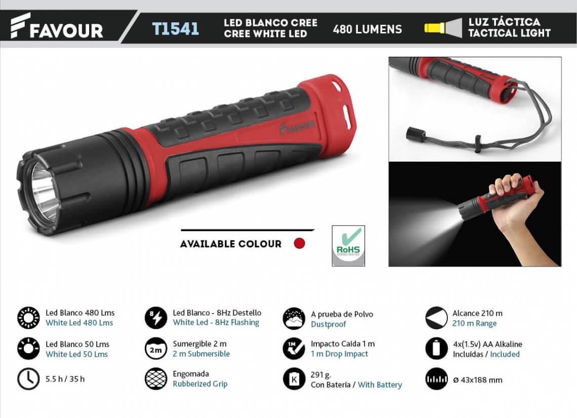 Linterna Táctica FAVOUR con Led blanco cree de 480 lumens sumergi...