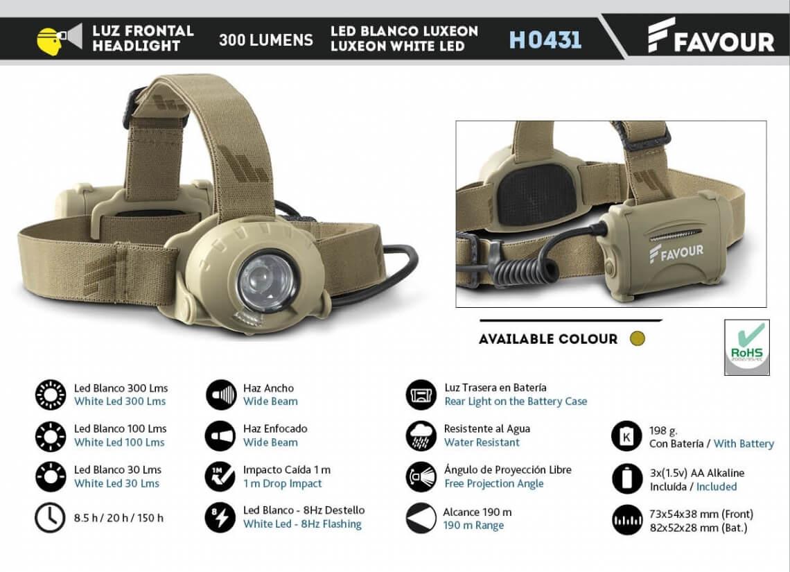 Luz frontal con led de 300 lumens de camuflaje con tres pilas AA ...