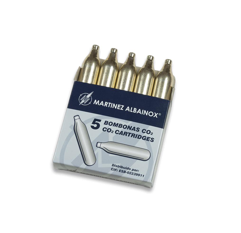 Caja con cinco cargas de CO2 para airsoft de 12 gramos cada una