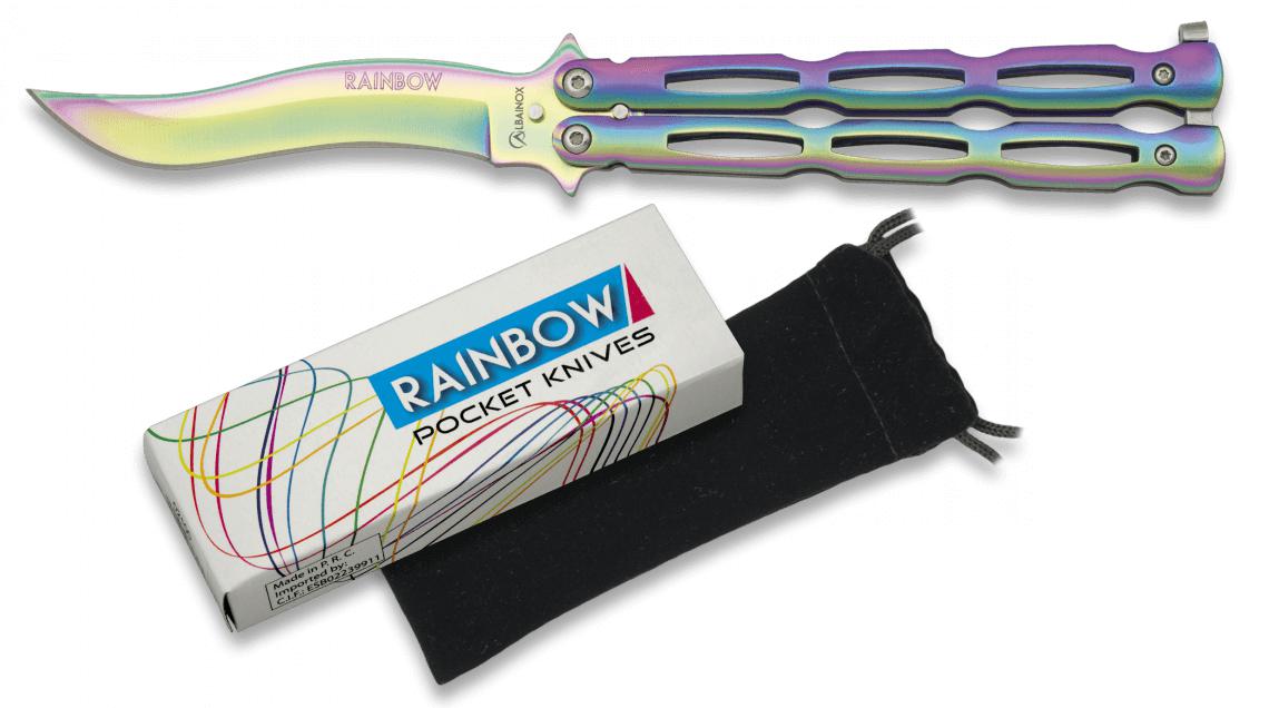 Navaja mariposa Rainbow con hoja de 10 cm t funda de terciopelo i...
