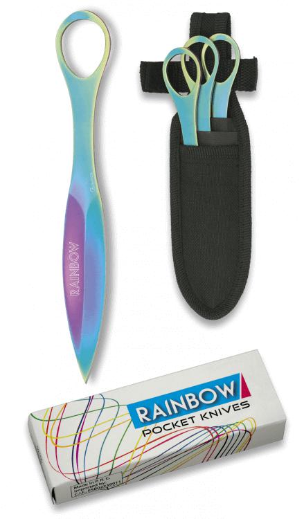 Set tres lanzadores Rainbow con hoja de 8,5 cm y funda de nylon