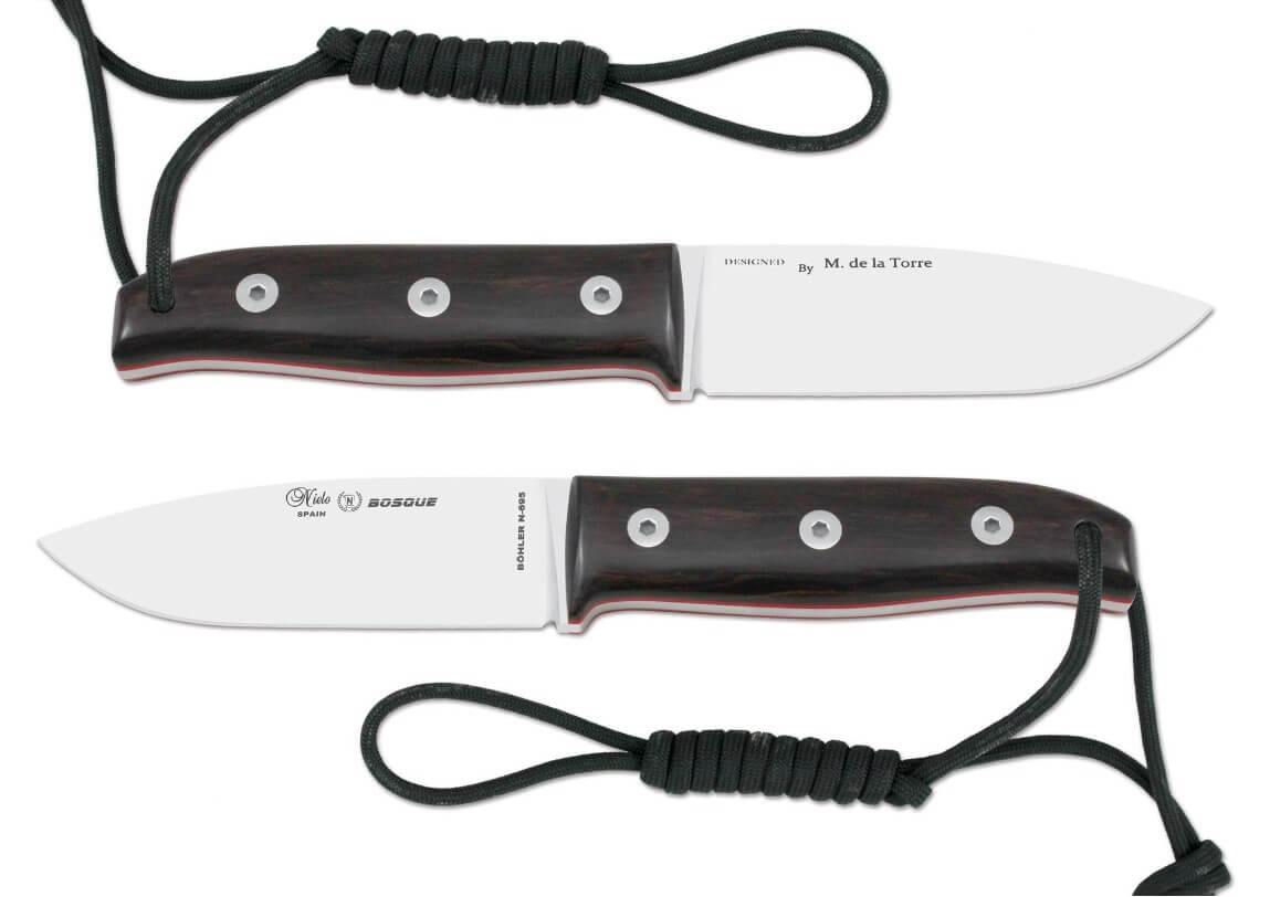 Faca bushcraft Nieto Bosque com cabo em madeira de grenadilla e lâmina em aço Bohler N695