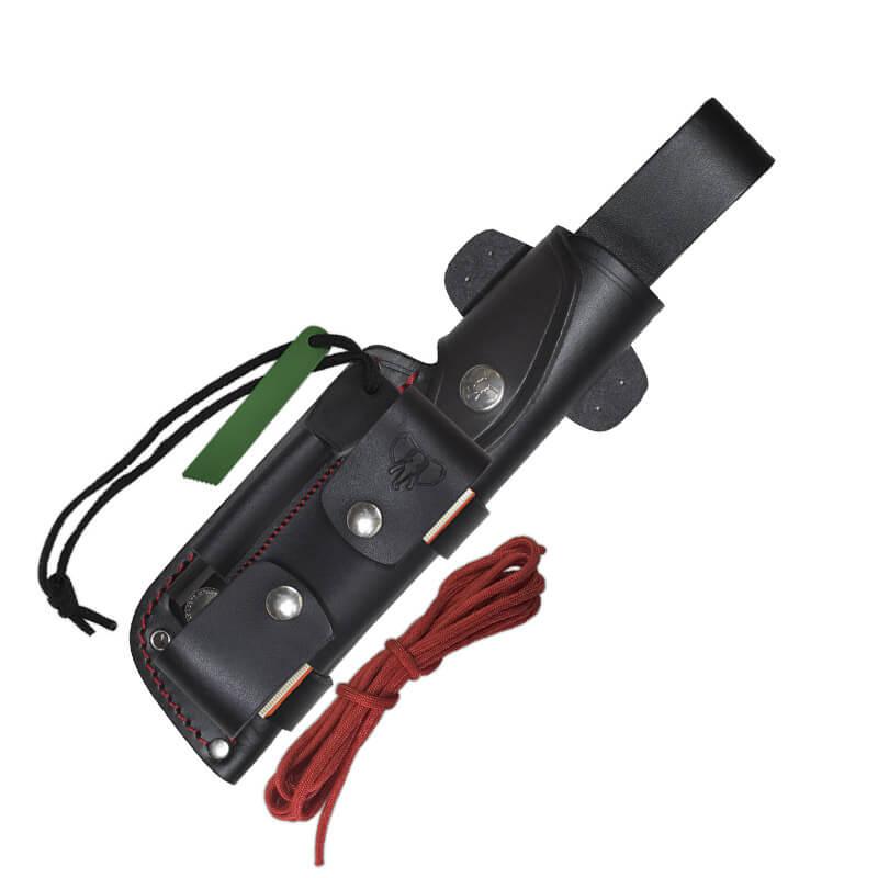 Cuchillo bushcraft BS9 QUERCUS Cudeman. Mango canvas verde oliva. Funda multiposición. Kit completo